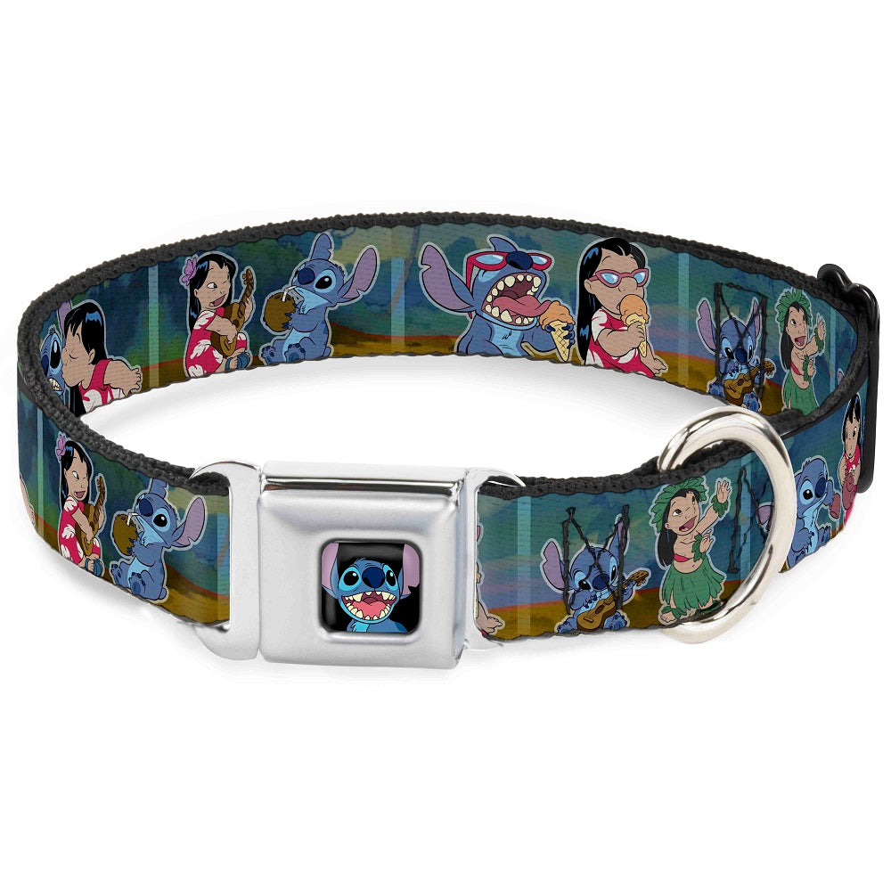 Stitch Smiling CLOSE-UP Full Color Black Seatbelt Buckle Collar - Lilo & Stitch 5-Scene Blocks Seatbelt Buckle Collars Disney