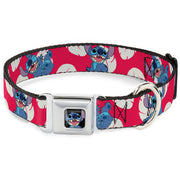 Stitch Smiling Full Color CLOSE-UP Seatbelt Buckle Collar - Lilo & Stitch Stitch 4-Poses/Lilo Dress Leaves Red/Ivory Seatbelt Buckle Collars Disney