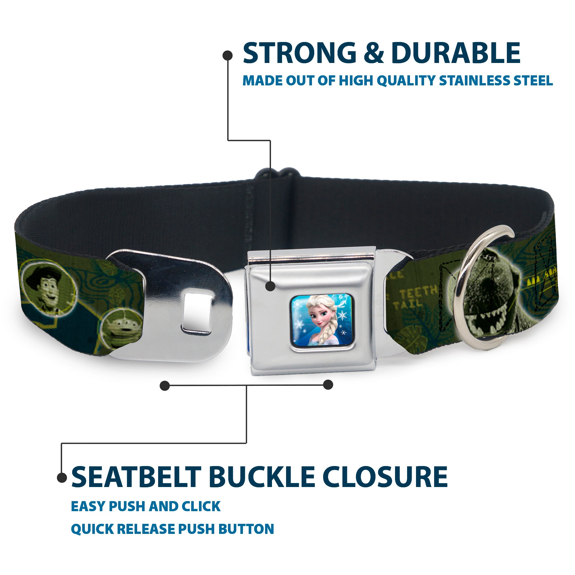 Rex Silhouette Full Colot Black Blue Green Seatbelt Buckle Collar - Buzz Poses/Stars LIKE A BUZZ Seatbelt Buckle Collars Disney