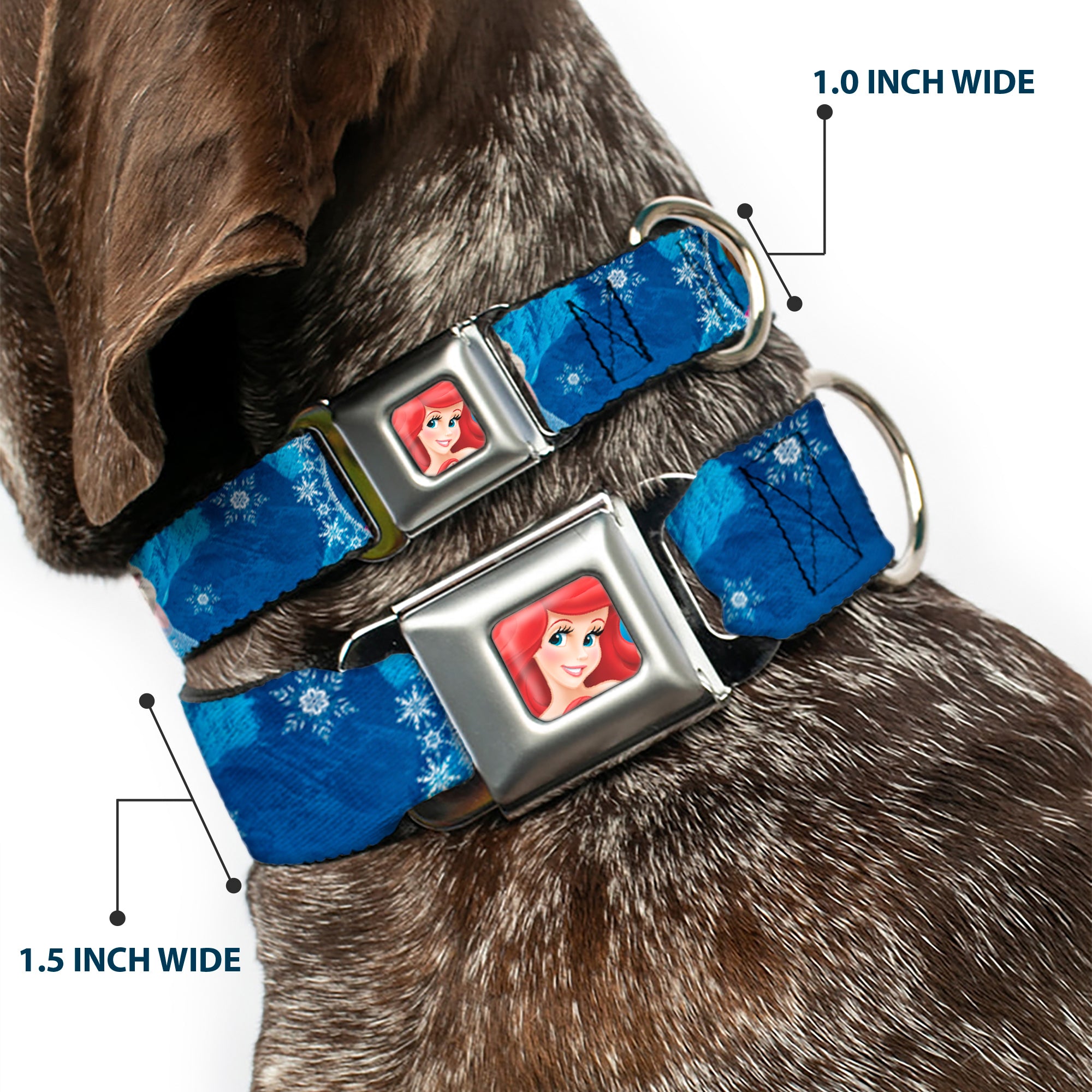 Frozen Elsa the Snow Queen Pose Snowflakes Full Color Blue White Seatbelt Buckle Collar - Anna & Elsa Poses/Castle & Mountains Blues Seatbelt Buckle Collars Disney