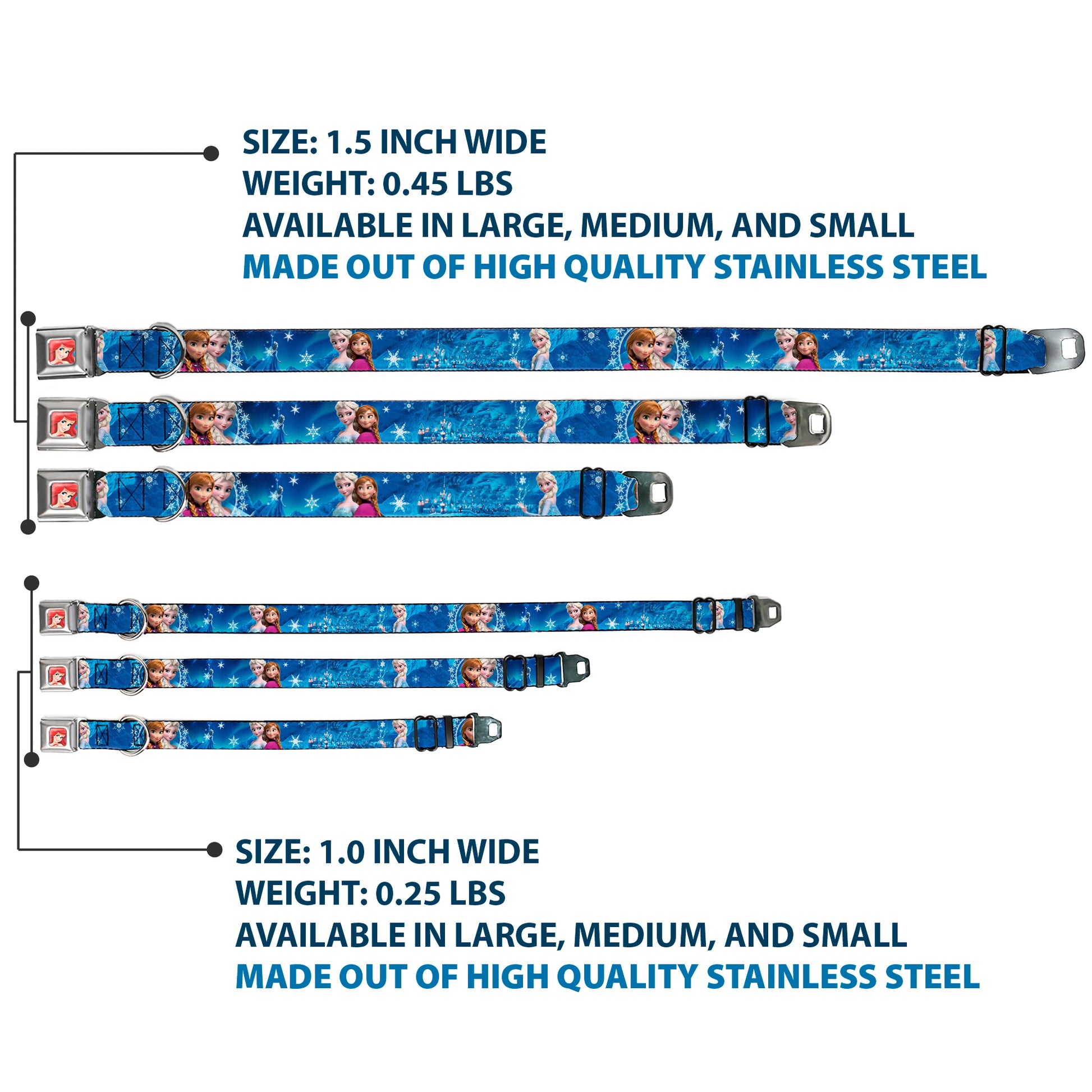 Frozen Elsa the Snow Queen Pose Snowflakes Full Color Blue White Seatbelt Buckle Collar - Anna & Elsa Poses/Castle & Mountains Blues Seatbelt Buckle Collars Disney