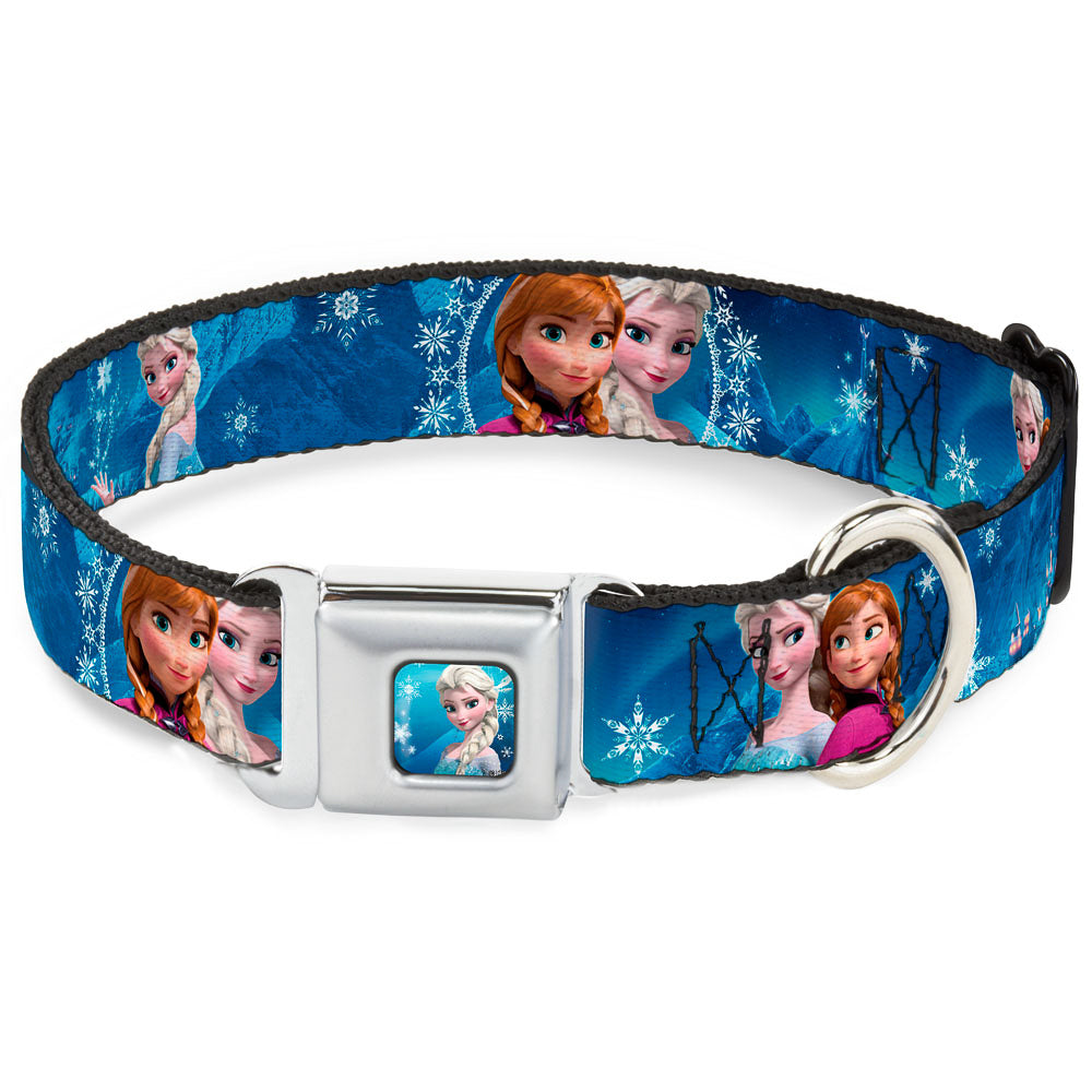 Frozen Elsa the Snow Queen Pose Snowflakes Full Color Blue White Seatbelt Buckle Collar - Anna & Elsa Poses/Castle & Mountains Blues Seatbelt Buckle Collars Disney