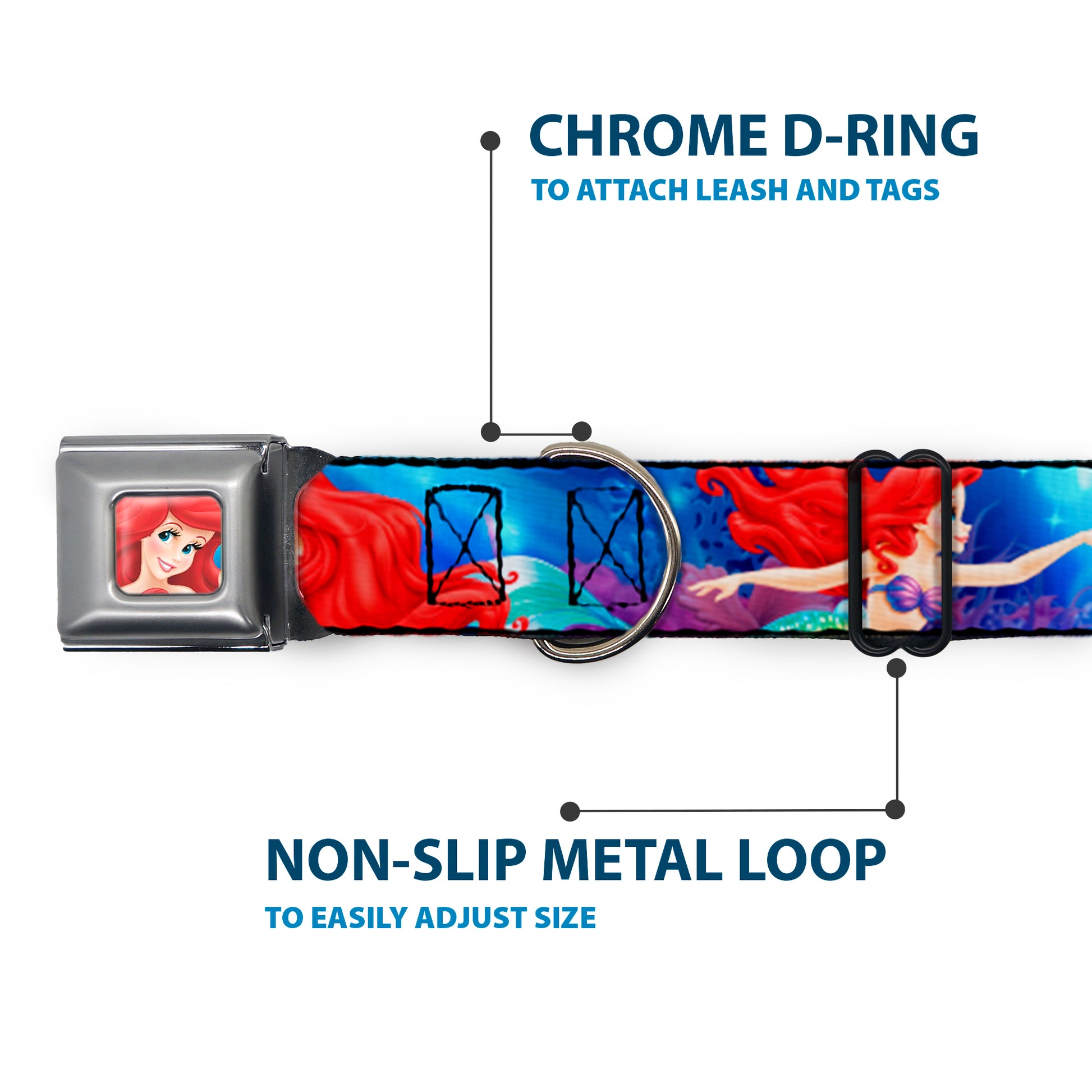 Ariel Face3 Full Color Blue Seatbelt Buckle Collar - Ariel Vivid Underwater Sparkle Poses/Castle Seatbelt Buckle Collars Disney