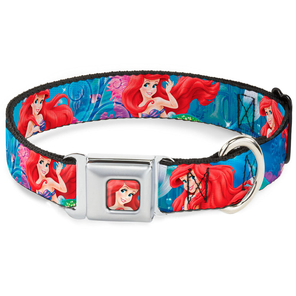 Ariel Face3 Full Color Blue Seatbelt Buckle Collar - Ariel Vivid Underwater Sparkle Poses/Castle Seatbelt Buckle Collars Disney