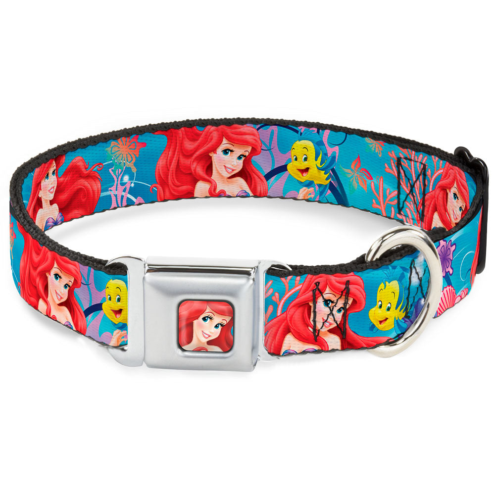 Ariel Face3 Full Color Blue Seatbelt Buckle Collar - Ariel & Flounder Vivid Underwater Poses Seatbelt Buckle Collars Disney