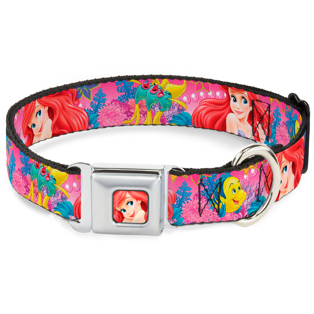 Ariel Face4 Full Color Pink Blue Seatbelt Buckle Collar - Ariel/Flounder/Fish Trio Poses Pinks Seatbelt Buckle Collars Disney