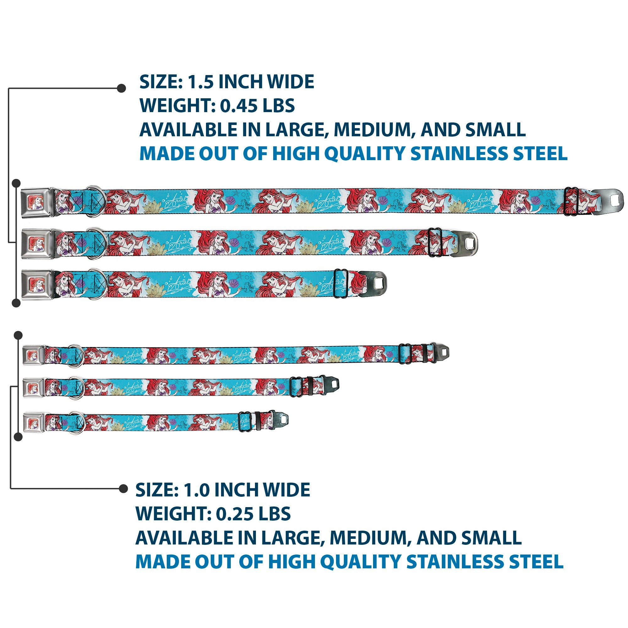 Ariel Face4 Full Color Pink Blue Seatbelt Buckle Collar - ARIEL Sketch Poses Blues/Lavender Seatbelt Buckle Collars Disney