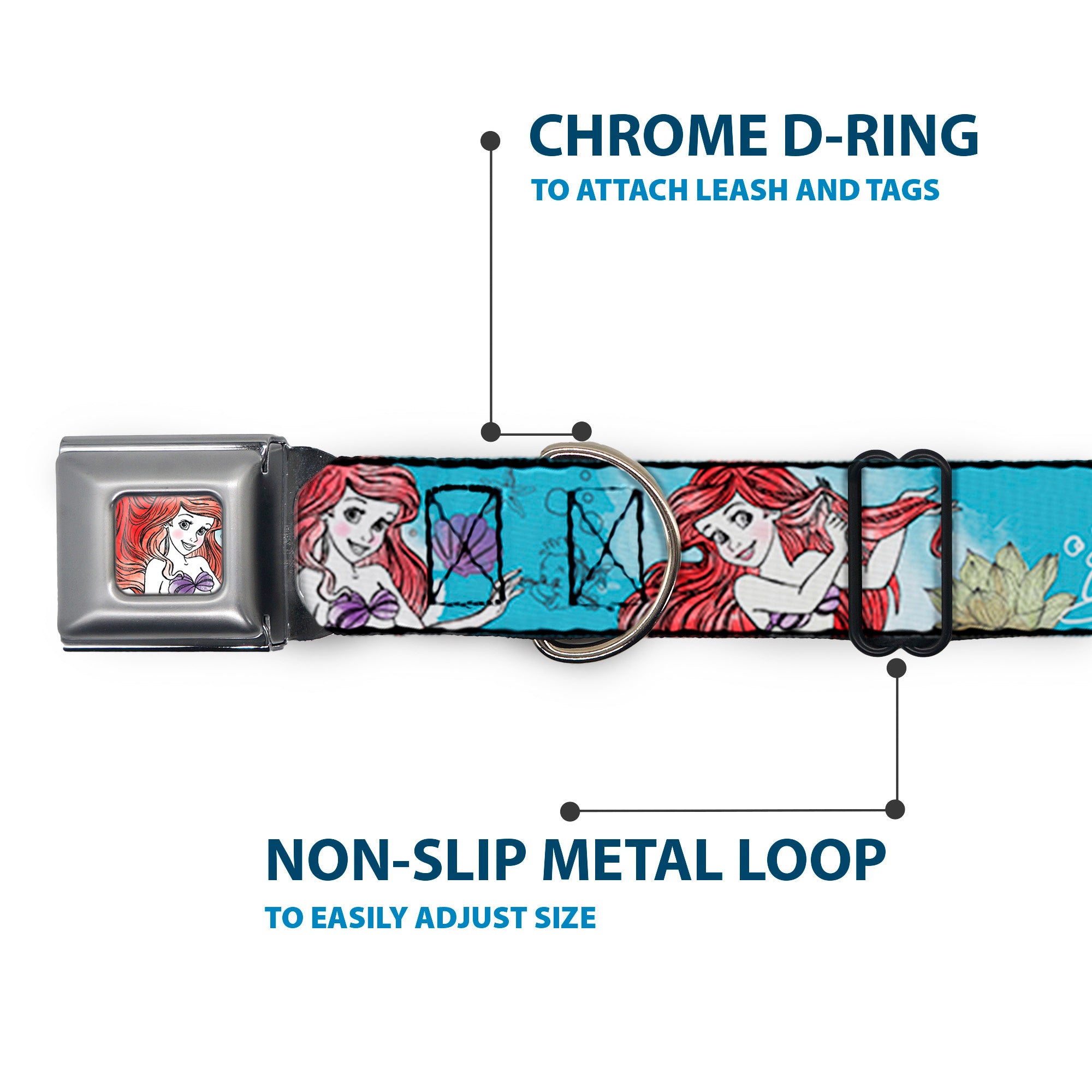 Ariel Face4 Full Color Pink Blue Seatbelt Buckle Collar - ARIEL Sketch Poses Blues/Lavender Seatbelt Buckle Collars Disney