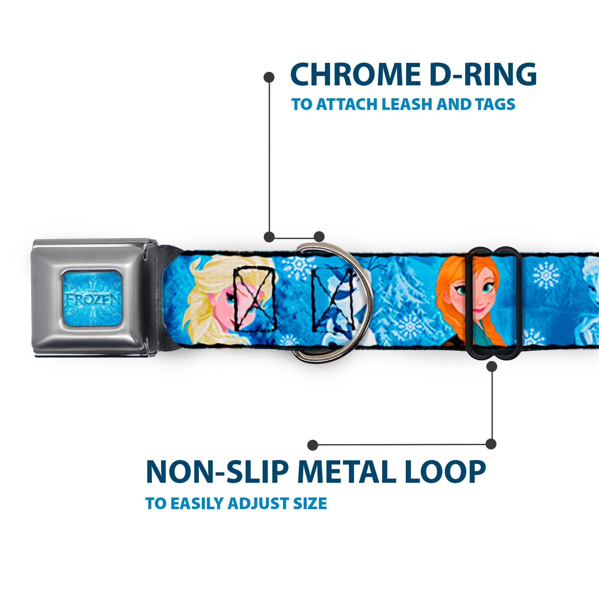 FROZEN Logo Full Color Blues Seatbelt Buckle Collar - Frozen Character Poses Blues Seatbelt Buckle Collars Disney