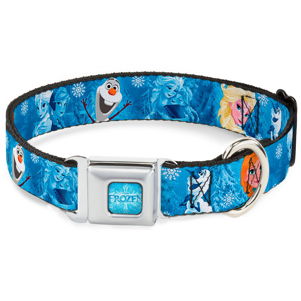 FROZEN Logo Full Color Blues Seatbelt Buckle Collar - Frozen Character Poses Blues Seatbelt Buckle Collars Disney