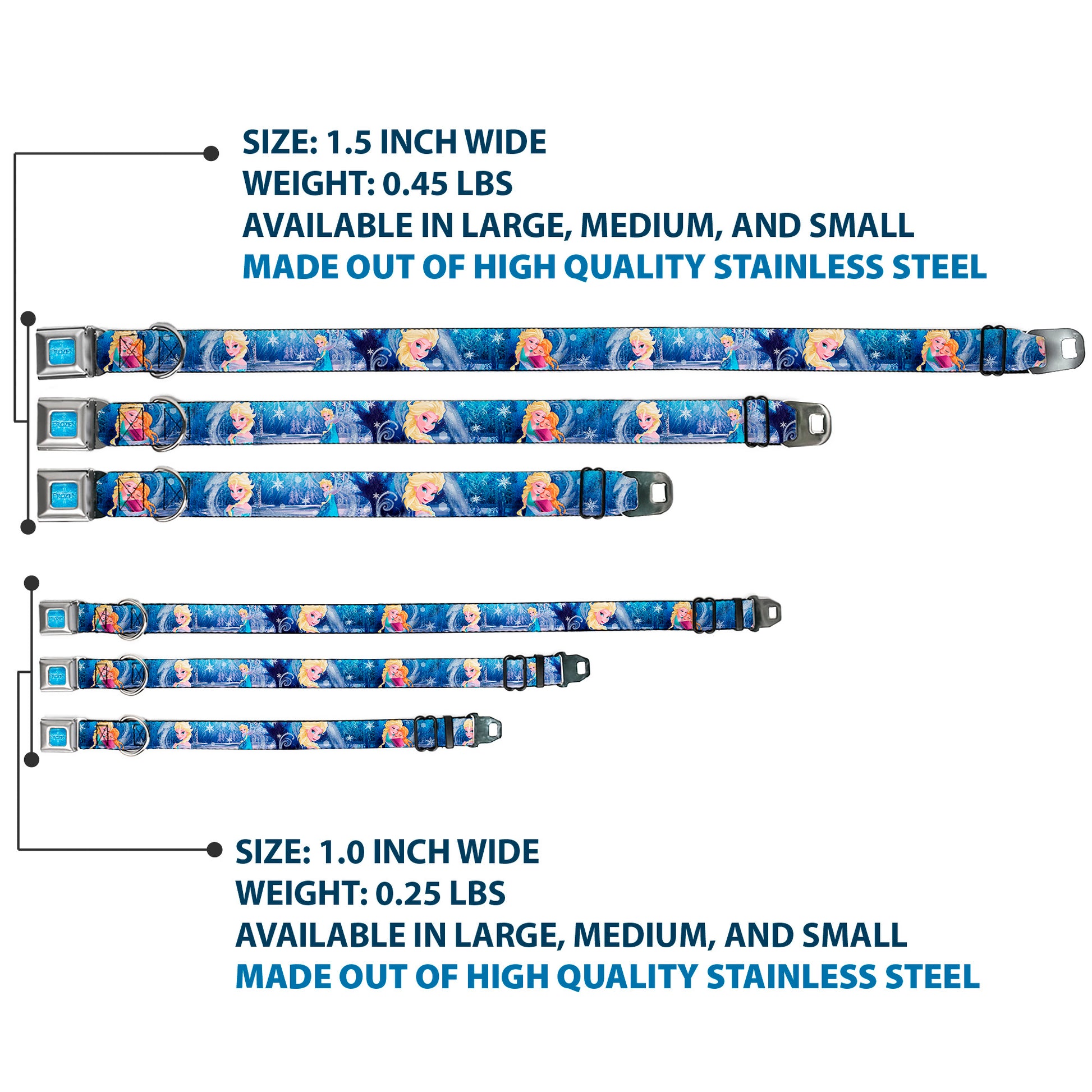 FROZEN Logo Full Color Blues Seatbelt Buckle Collar - Frozen Elsa the Snow Queen Poses/Snowflakes Seatbelt Buckle Collars Disney