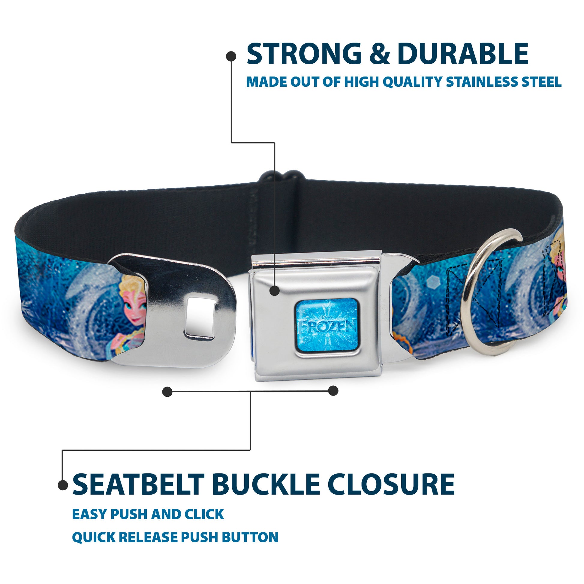 FROZEN Logo Full Color Blues Seatbelt Buckle Collar - Frozen Elsa the Snow Queen Poses/Snowflakes Seatbelt Buckle Collars Disney