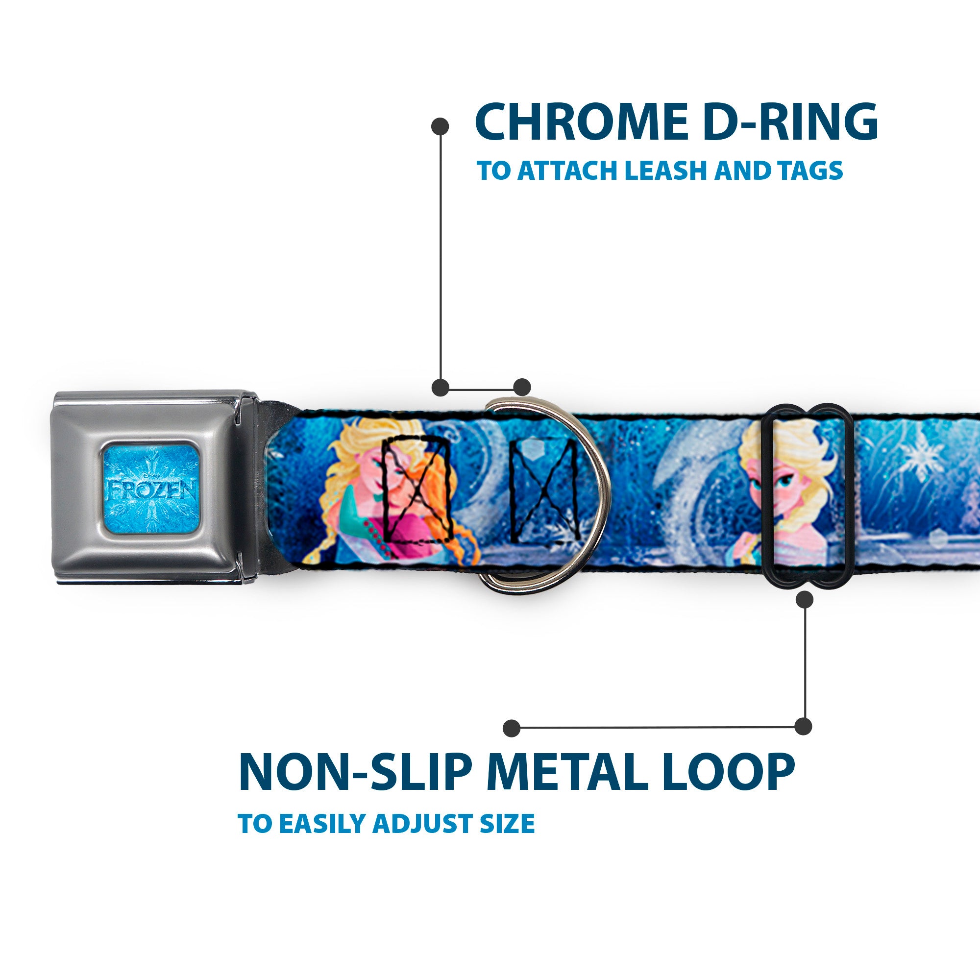FROZEN Logo Full Color Blues Seatbelt Buckle Collar - Frozen Elsa the Snow Queen Poses/Snowflakes Seatbelt Buckle Collars Disney