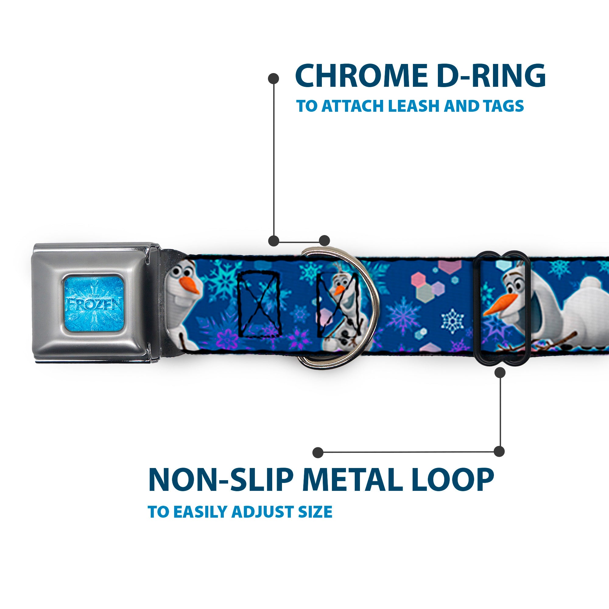 FROZEN Logo Full Color Blues Seatbelt Buckle Collar - Frozen Olaf Poses/Snowflakes Blues Seatbelt Buckle Collars Disney