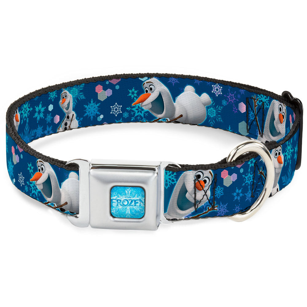 FROZEN Logo Full Color Blues Seatbelt Buckle Collar - Frozen Olaf Poses/Snowflakes Blues Seatbelt Buckle Collars Disney