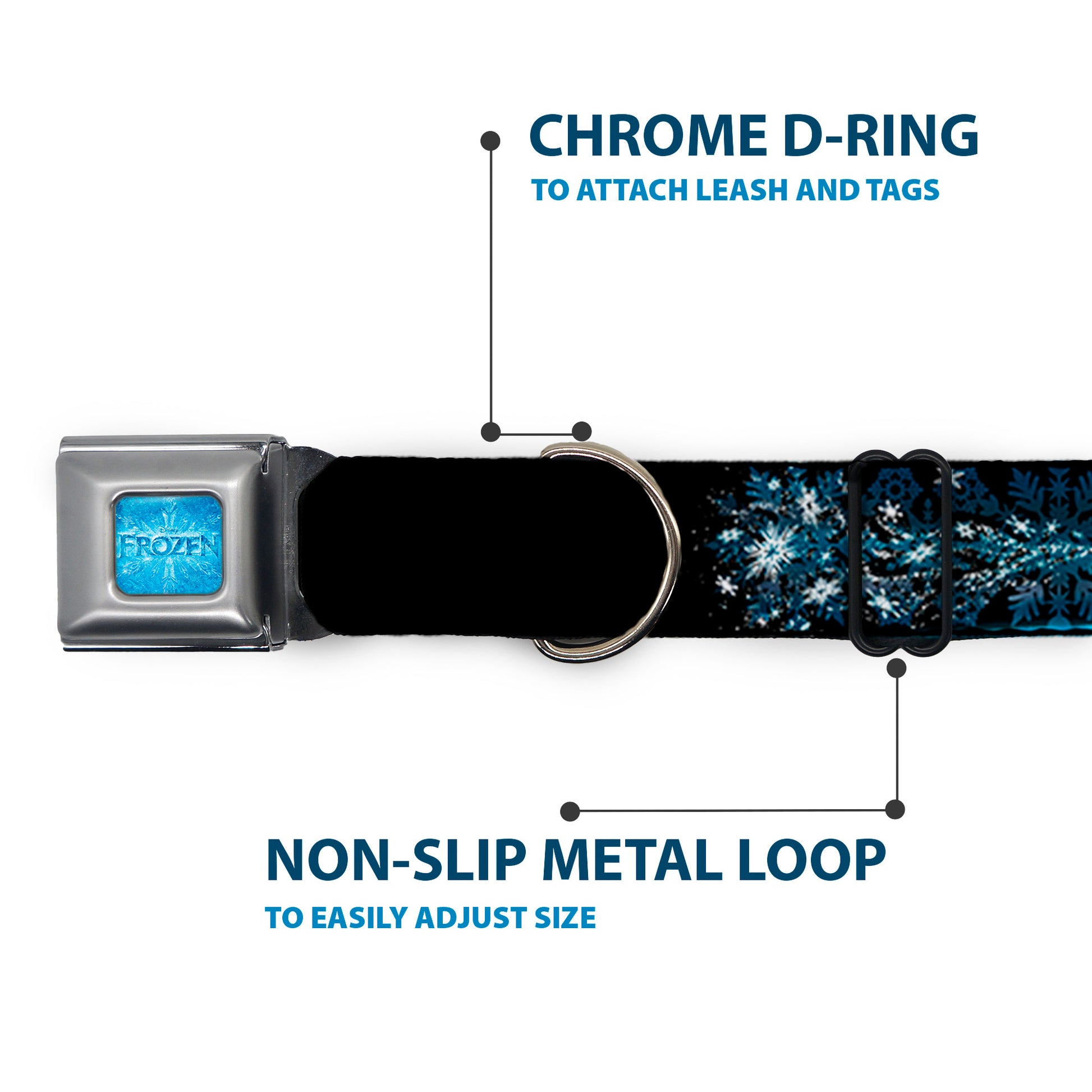 FROZEN Logo Full Color Blues Seatbelt Buckle Collar - Elsa the Snow Queen Poses PERFECT AND POWERFUL Blues/White Seatbelt Buckle Collars Disney