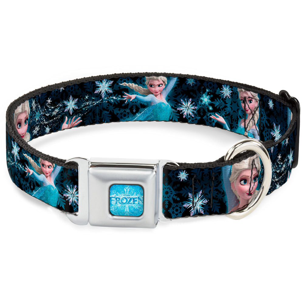 FROZEN Logo Full Color Blues Seatbelt Buckle Collar - Elsa the Snow Queen Poses PERFECT AND POWERFUL Blues/White Seatbelt Buckle Collars Disney