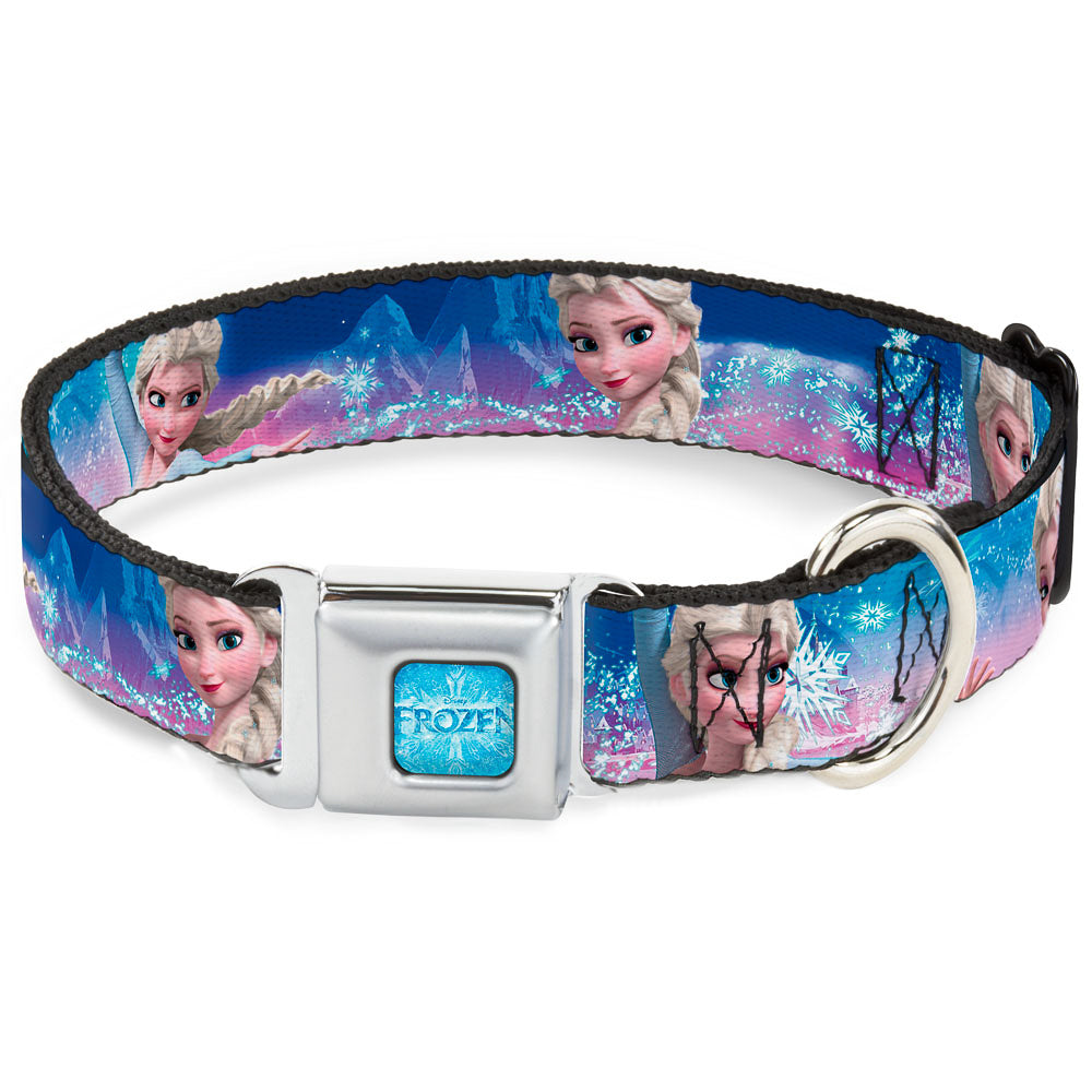 FROZEN Logo Full Color Blues Seatbelt Buckle Collar - Elsa the Snow Queen Poses/Castle & Snowy Mountains Blue-Pink Fade Seatbelt Buckle Collars Disney