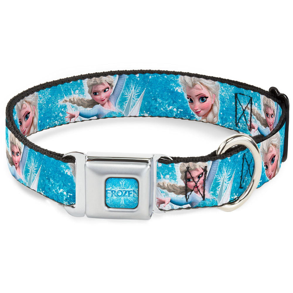 FROZEN Logo Full Color Blues Seatbelt Buckle Collar - Frozen Elsa Face/Action Pose/Snowflakes Blues/White Seatbelt Buckle Collars Disney