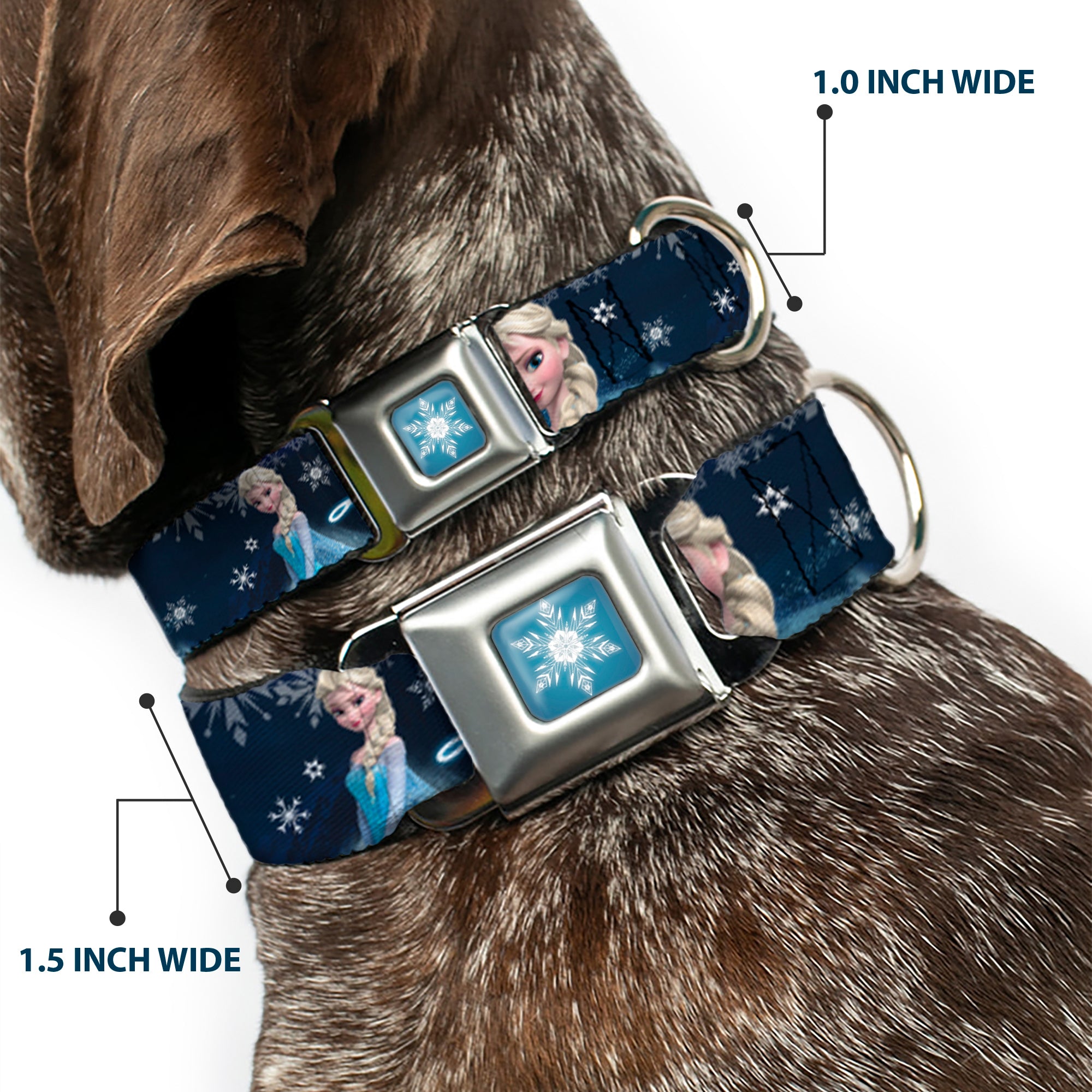 Frozen Snowflake Full Color Blue White Seatbelt Buckle Collar - Elsa the Snow Queen Poses/Snowflakes LET IT GO Blues/White Seatbelt Buckle Collars Disney