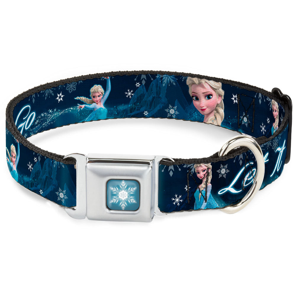 Frozen Snowflake Full Color Blue White Seatbelt Buckle Collar - Elsa the Snow Queen Poses/Snowflakes LET IT GO Blues/White Seatbelt Buckle Collars Disney
