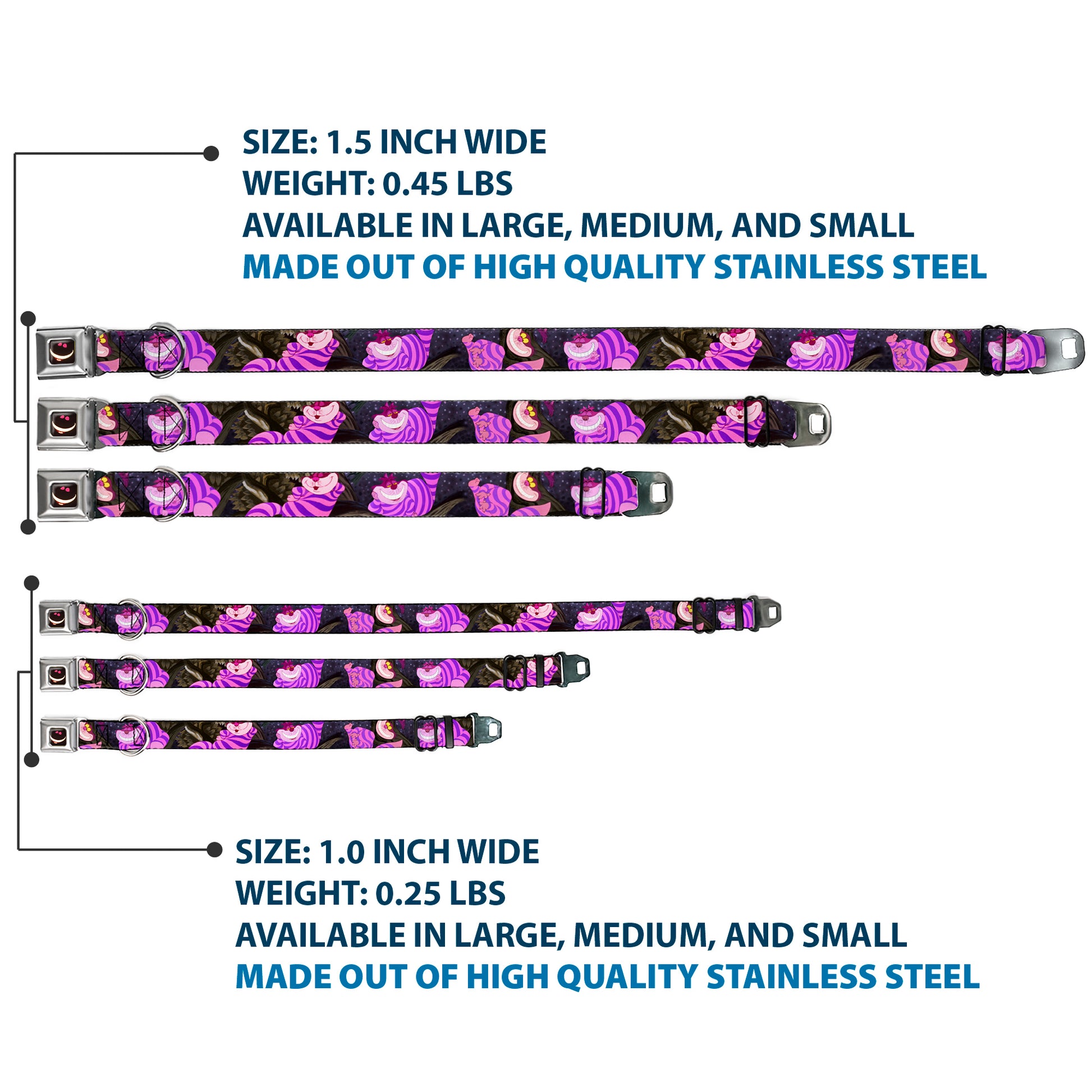 Cheshire Cat Eyes Smile Full Color Seatbelt Buckle Collar - Cheshire Cat Tree Poses Seatbelt Buckle Collars Disney