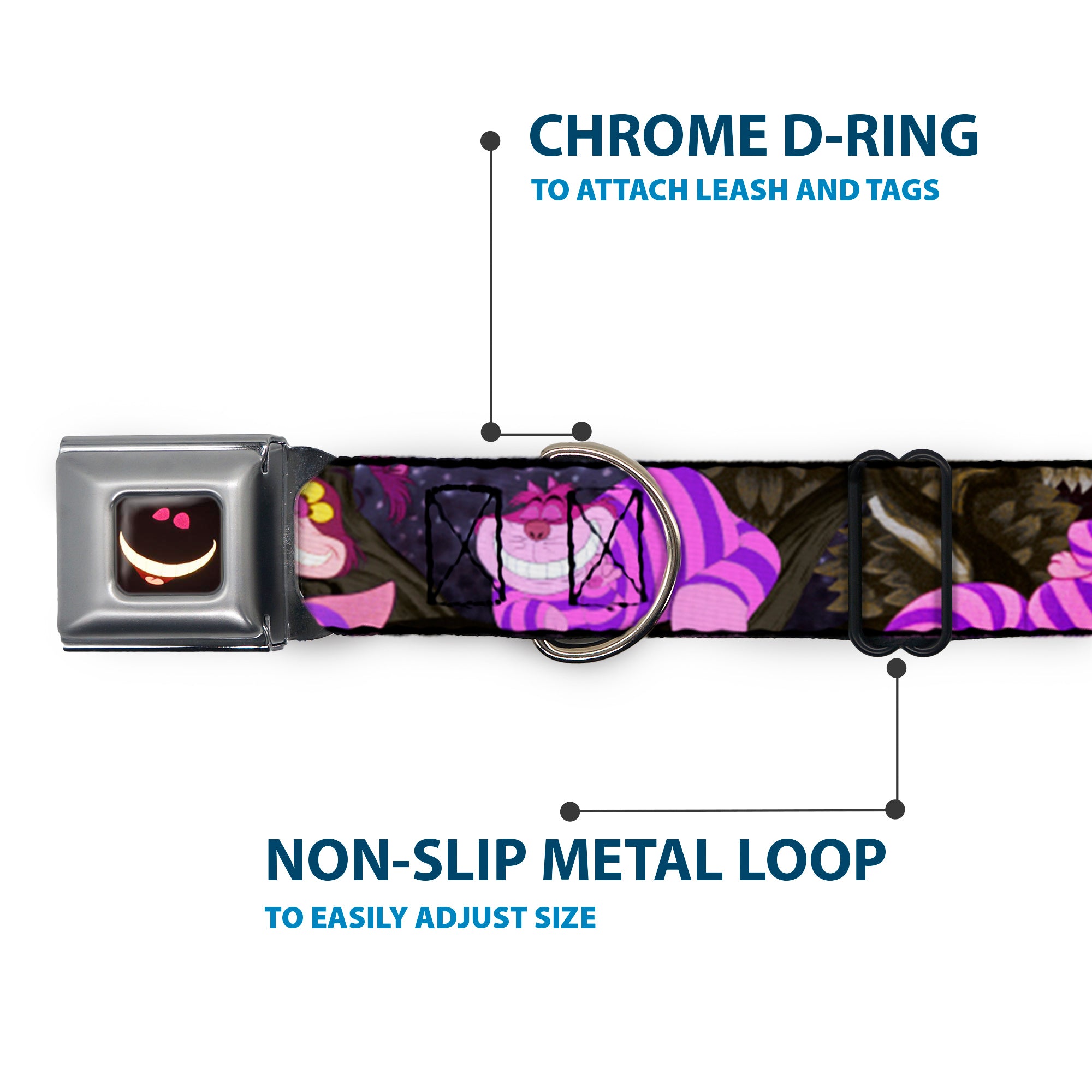 Cheshire Cat Eyes Smile Full Color Seatbelt Buckle Collar - Cheshire Cat Tree Poses Seatbelt Buckle Collars Disney