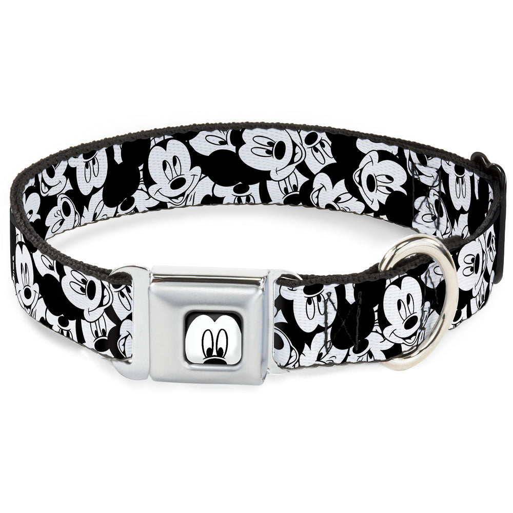 Mickey Mouse Face CLOSE-UP Full Color White Black Seatbelt Buckle Collar - Mickey Mouse Expressions Stacked White/Black Seatbelt Buckle Collars Disney