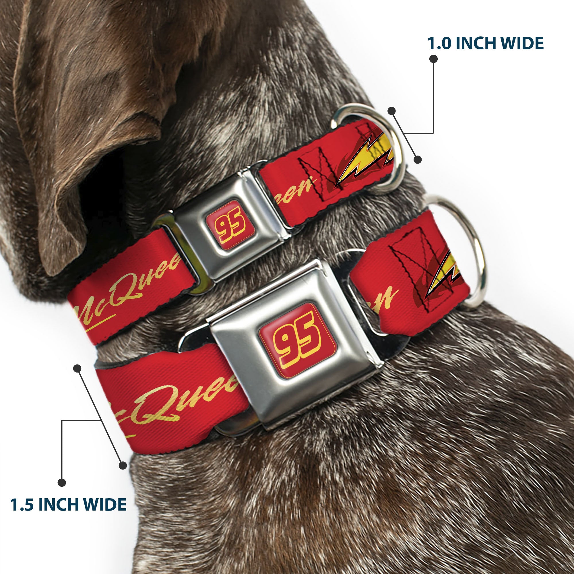 Cars Lightning McQueen Number 95 Full Color Red/Yellow Seatbelt Buckle Collar - Cars LIGHTNING MC QUEEN Text with Bolt Flames Red/Yellows Seatbelt Buckle Collars Disney