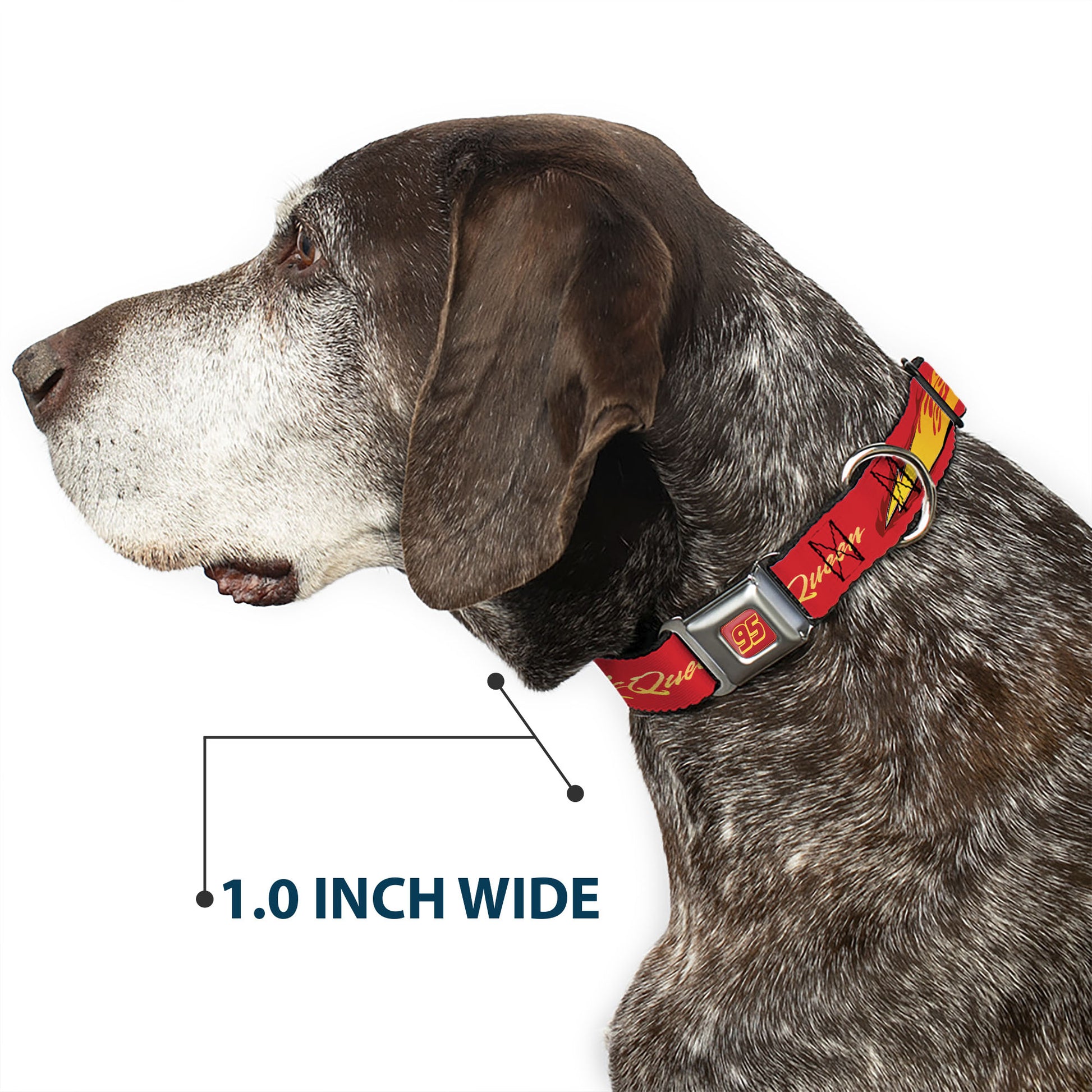 Cars Lightning McQueen Number 95 Full Color Red/Yellow Seatbelt Buckle Collar - Cars LIGHTNING MC QUEEN Text with Bolt Flames Red/Yellows Seatbelt Buckle Collars Disney