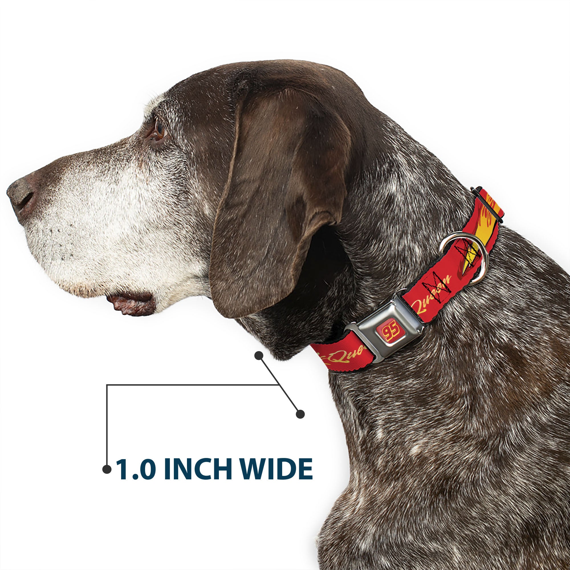Cars Lightning McQueen Number 95 Full Color Red/Yellow Seatbelt Buckle Collar - Cars LIGHTNING MC QUEEN Text with Bolt Flames Red/Yellows Seatbelt Buckle Collars Disney
