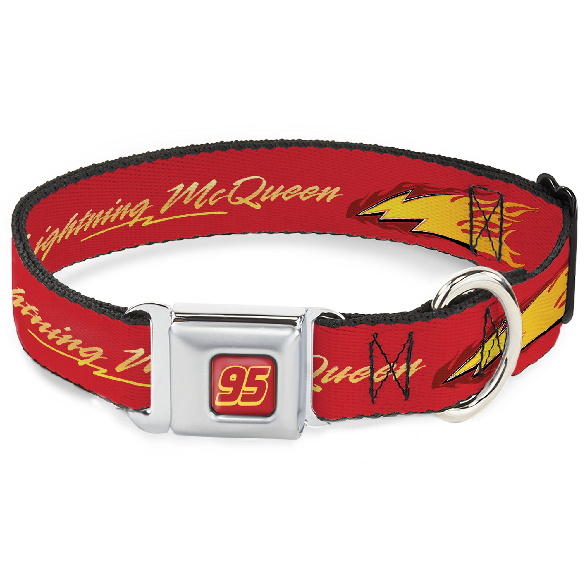 Cars Lightning McQueen Number 95 Full Color Red/Yellow Seatbelt Buckle Collar - Cars LIGHTNING MC QUEEN Text with Bolt Flames Red/Yellows Seatbelt Buckle Collars Disney