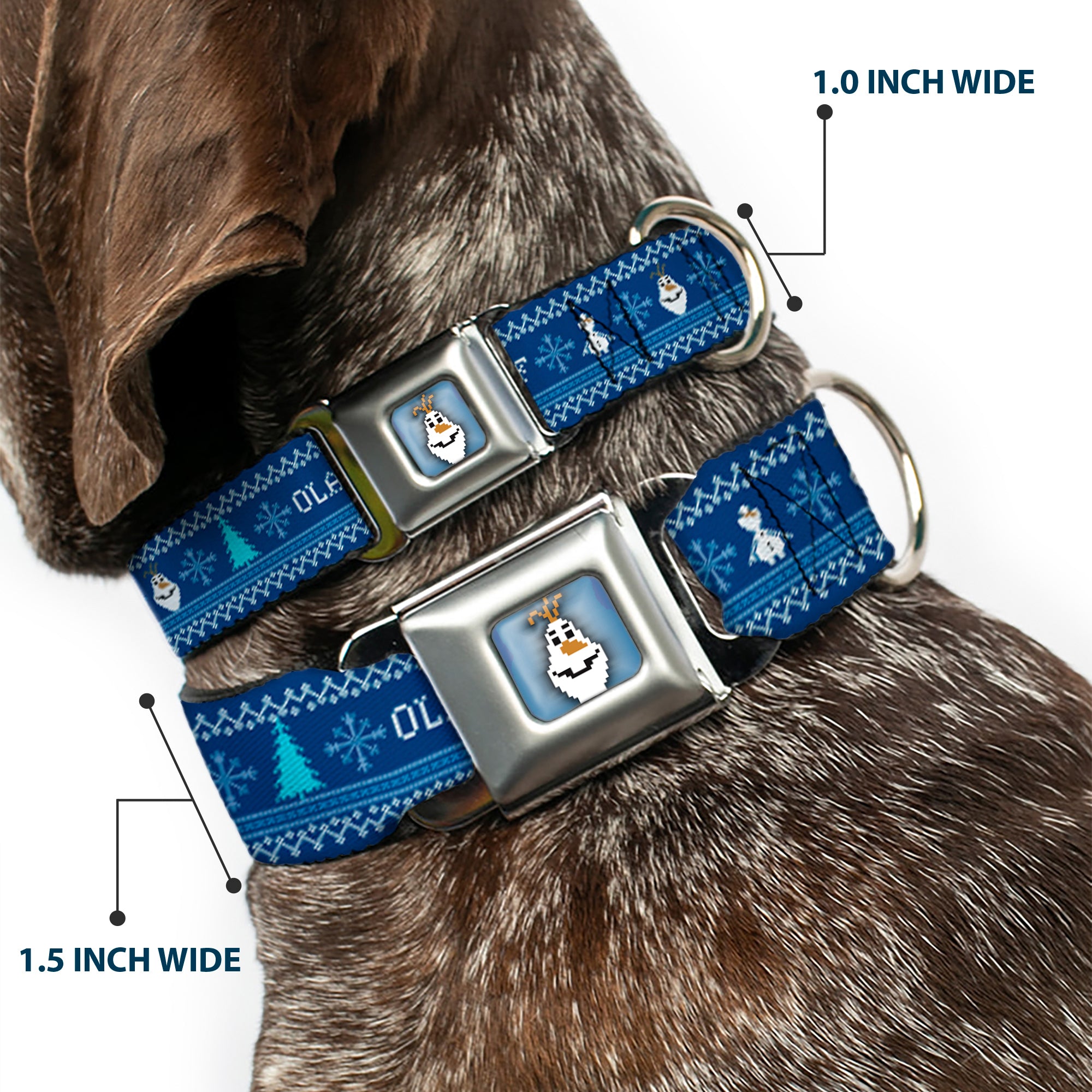 Olaf Face Snowflakes Stitch Full Color Blues White Seatbelt Buckle Collar - Olaf/Snowflakes Stitch Blues/White Seatbelt Buckle Collars Disney