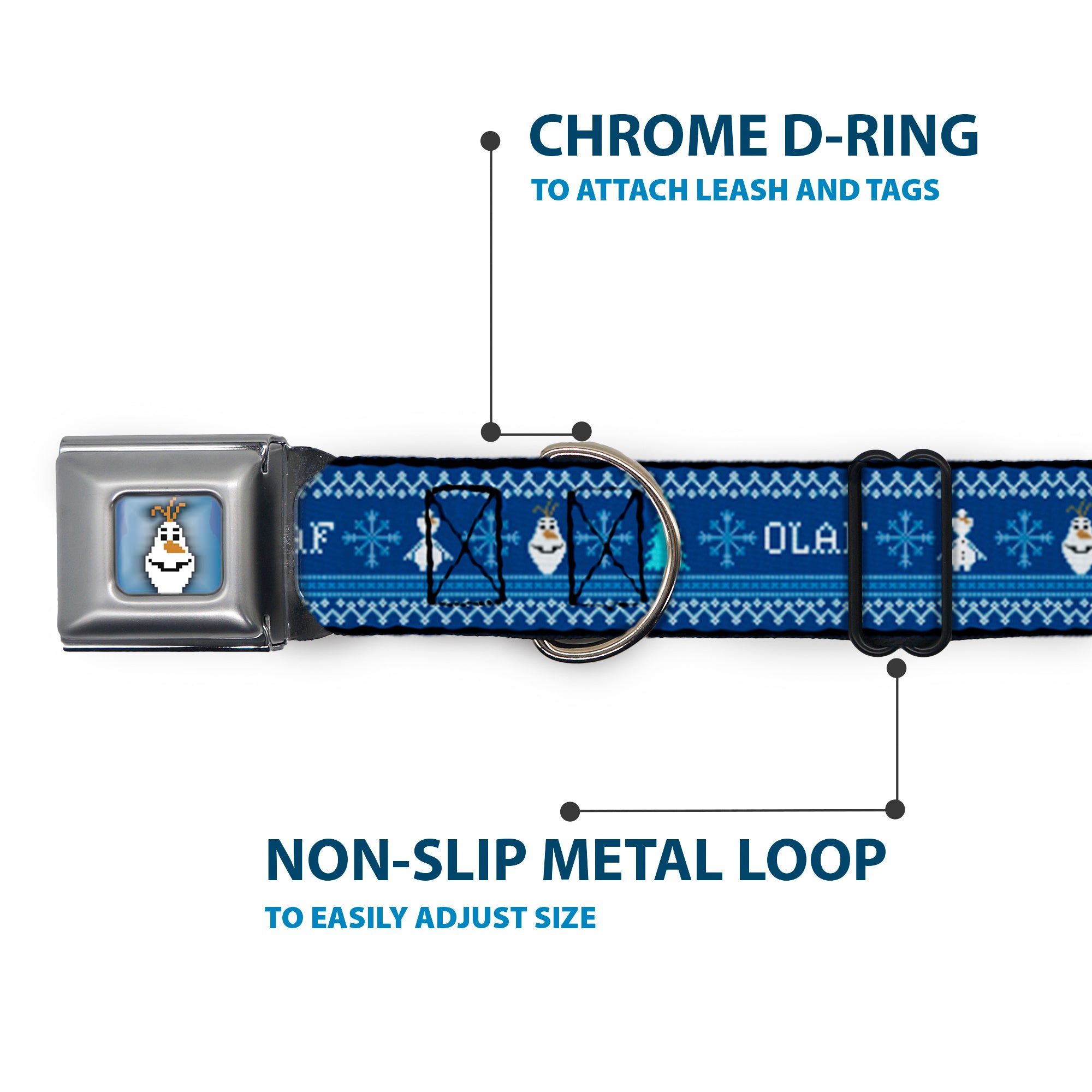 Olaf Face Snowflakes Stitch Full Color Blues White Seatbelt Buckle Collar - Olaf/Snowflakes Stitch Blues/White Seatbelt Buckle Collars Disney