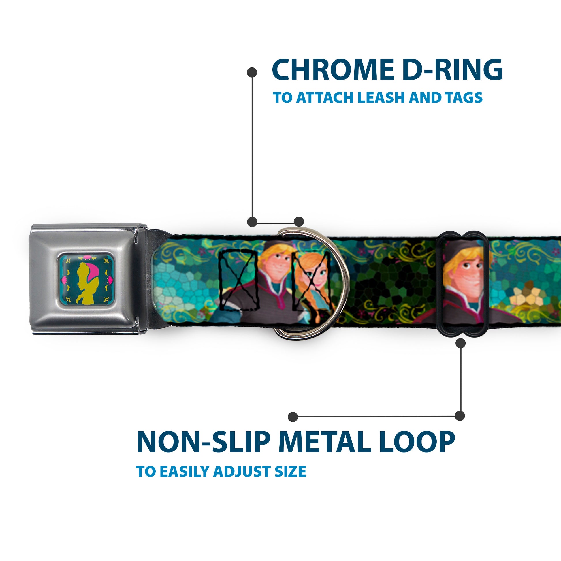 Anna Silhouette Full Color Blues Green Pink Seatbelt Buckle Collar - Anna & Hans/Anna & Kristoff Poses Seatbelt Buckle Collars Disney