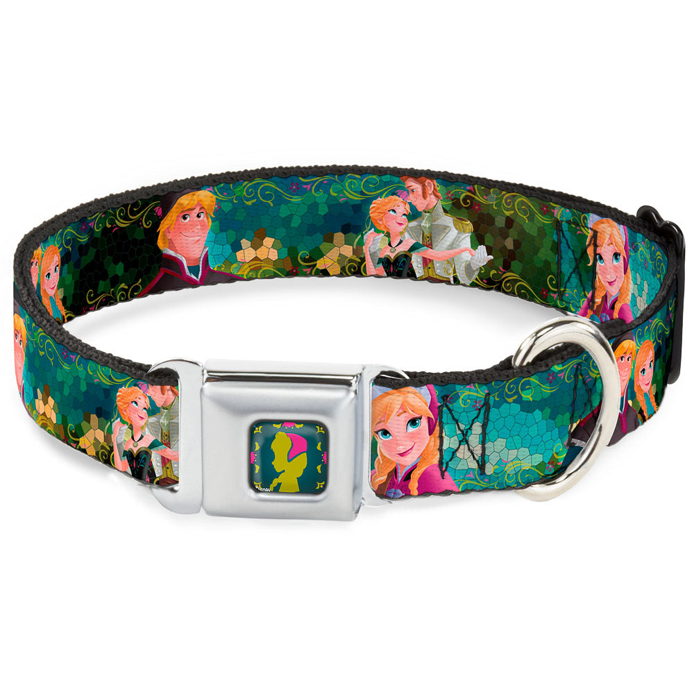 Anna Silhouette Full Color Blues Green Pink Seatbelt Buckle Collar - Anna & Hans/Anna & Kristoff Poses Seatbelt Buckle Collars Disney