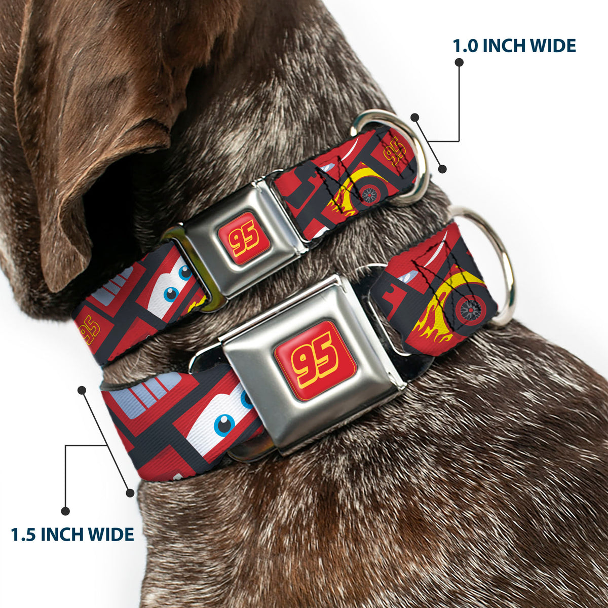Cars Lightning McQueen 95 Logo Full Color Red/Yellow Seatbelt Buckle Collar - Cars Lightning McQueen Icon Blocks Collage Charcoal/Red Dog Collars Seatbelt Buckle Disney