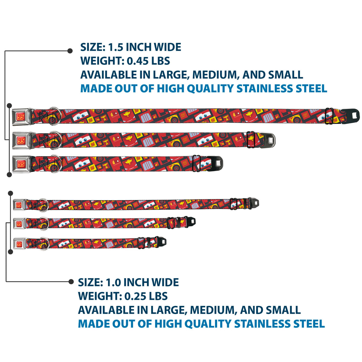 Cars Lightning McQueen 95 Logo Full Color Red/Yellow Seatbelt Buckle Collar - Cars Lightning McQueen Icon Blocks Collage Charcoal/Red Dog Collars Seatbelt Buckle Disney