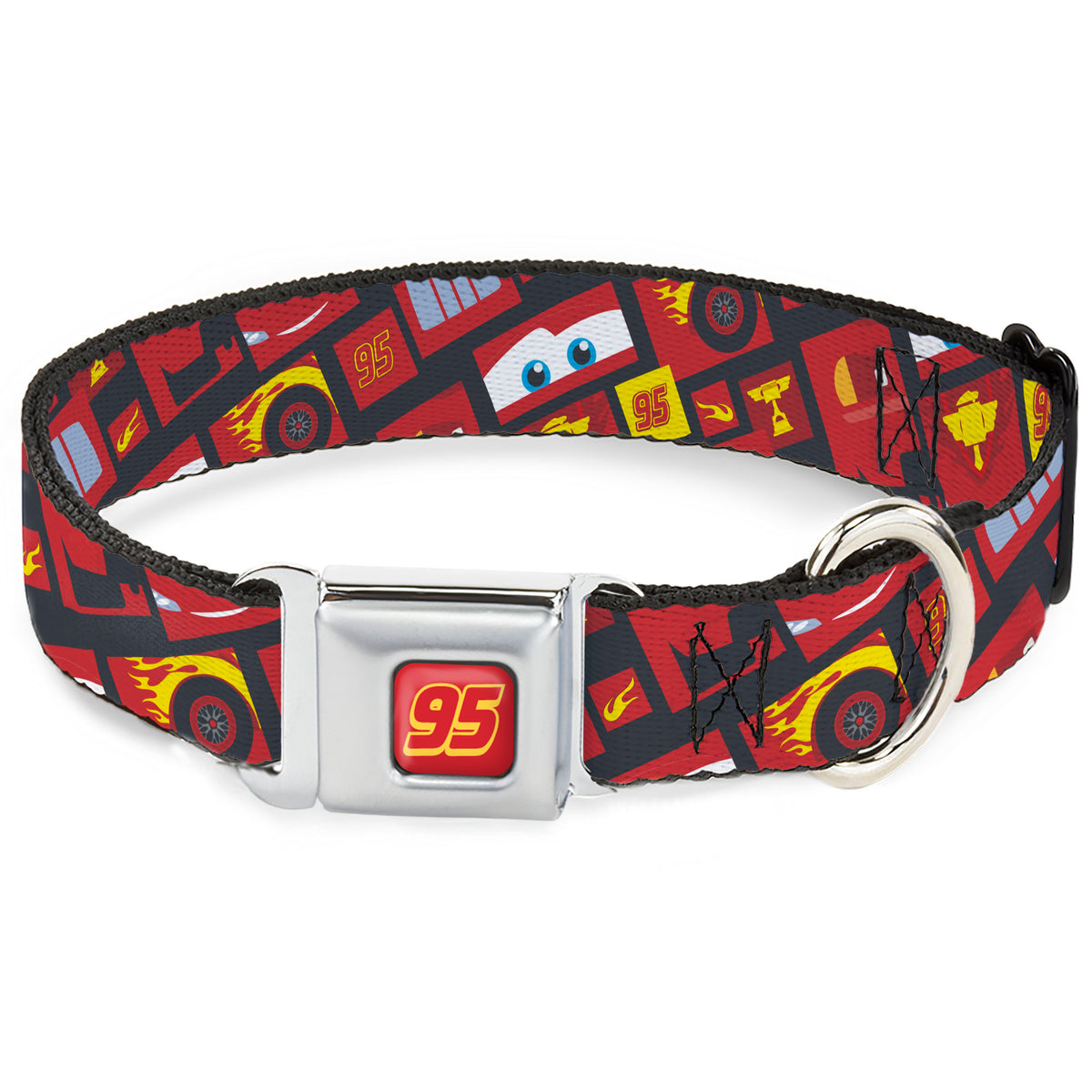 Cars Lightning McQueen 95 Logo Full Color Red/Yellow Seatbelt Buckle Collar - Cars Lightning McQueen Icon Blocks Collage Charcoal/Red Dog Collars Seatbelt Buckle Disney