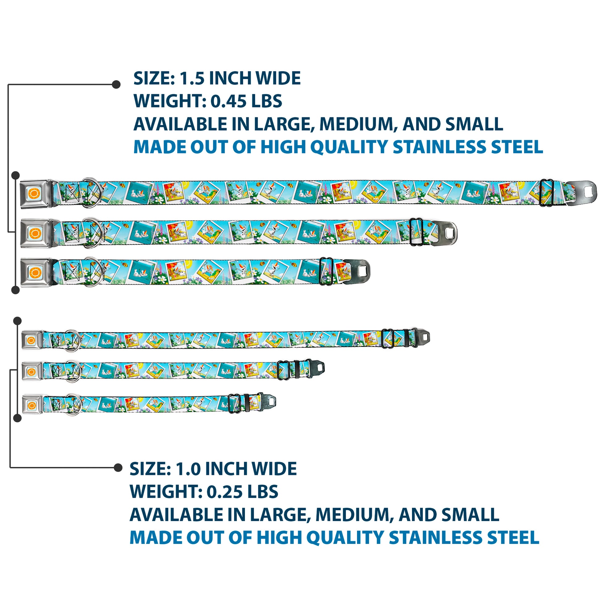 Frozen Sun Full Color Blue/Yellows Seatbelt Buckle Collar - Olaf Summertime Snapshots Seatbelt Buckle Collars Disney