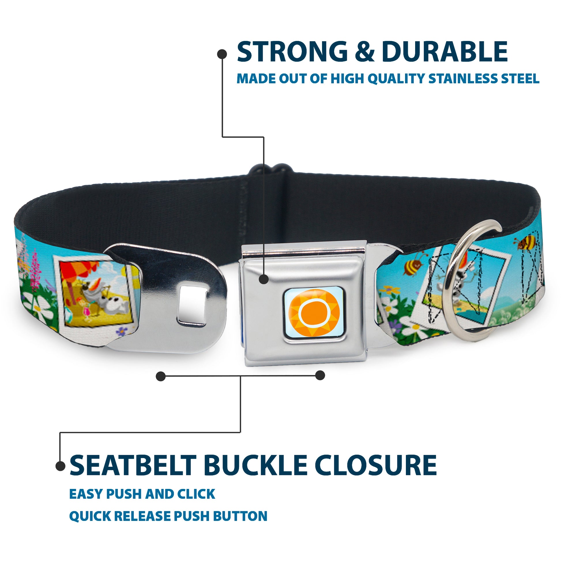 Frozen Sun Full Color Blue/Yellows Seatbelt Buckle Collar - Olaf Summertime Snapshots Seatbelt Buckle Collars Disney