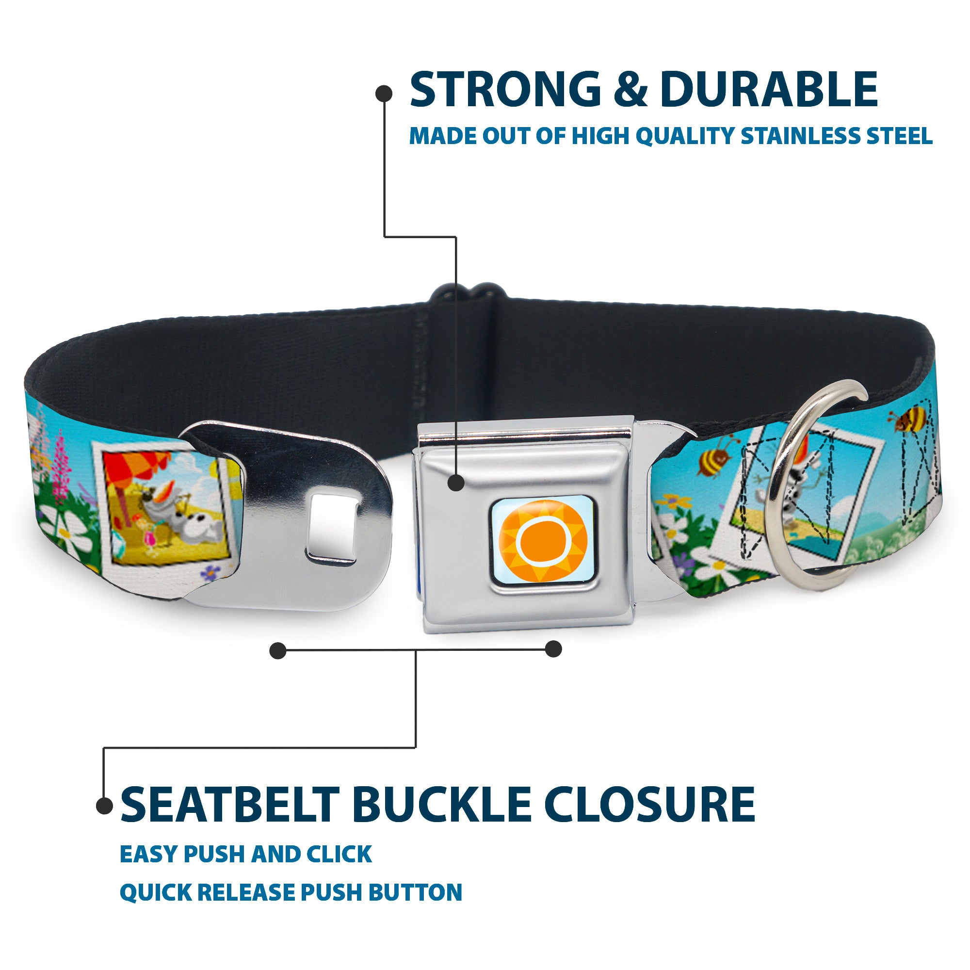 Frozen Sun Full Color Blue/Yellows Seatbelt Buckle Collar - Olaf Summertime Snapshots Seatbelt Buckle Collars Disney