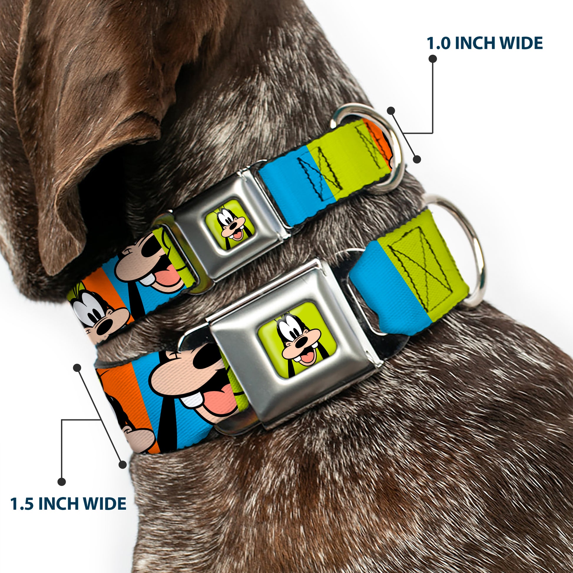 Goofy Hat Full Color Green/Black Seatbelt Buckle Collar - Goofy Face and Hat Blocks Multi Color Seatbelt Buckle Collars Disney