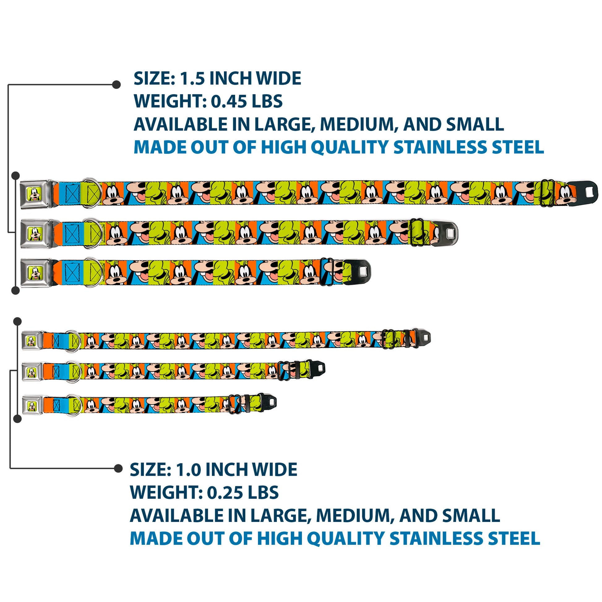 Goofy Hat Full Color Green/Black Seatbelt Buckle Collar - Goofy Face and Hat Blocks Multi Color Seatbelt Buckle Collars Disney