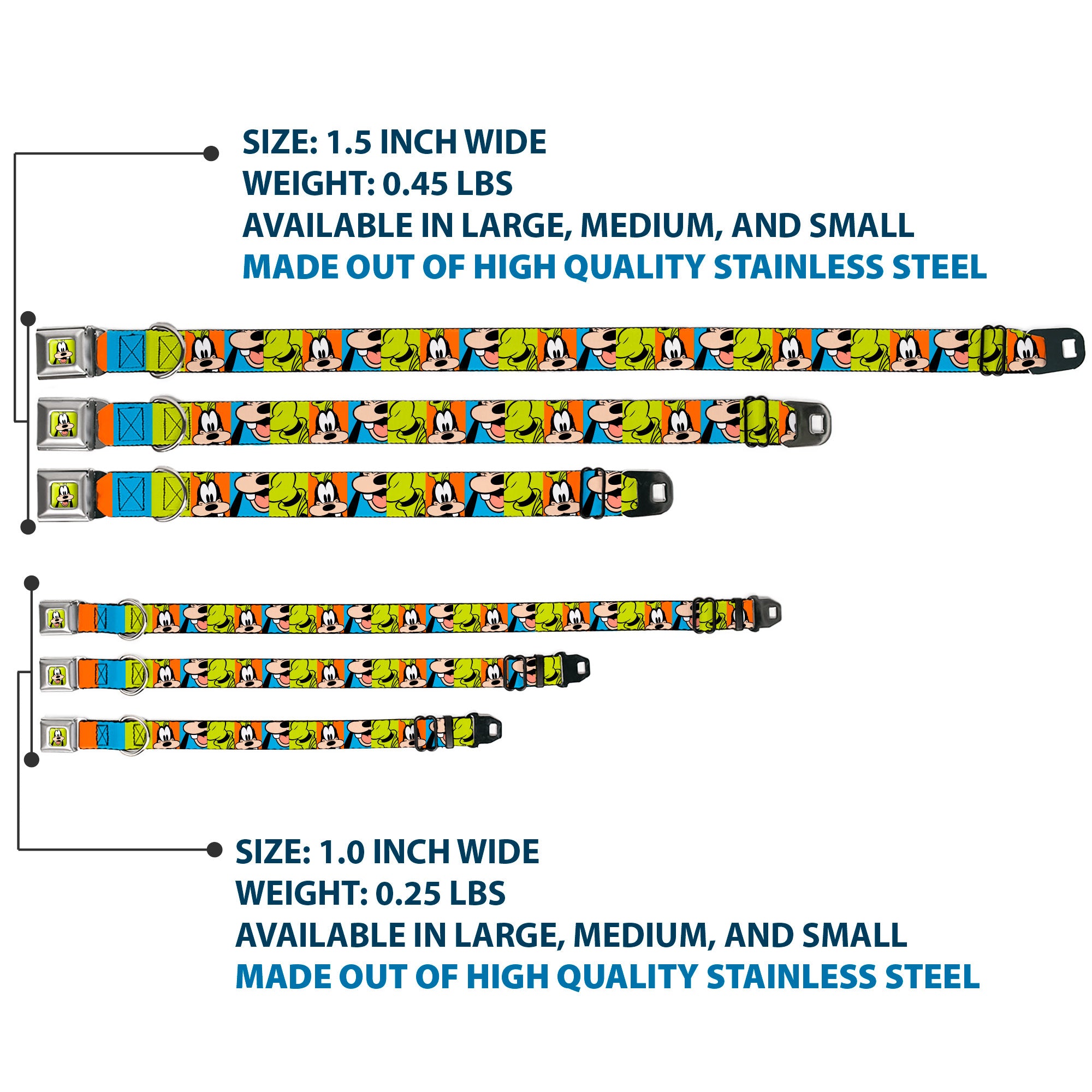 Goofy Hat Full Color Green/Black Seatbelt Buckle Collar - Goofy Face and Hat Blocks Multi Color Seatbelt Buckle Collars Disney