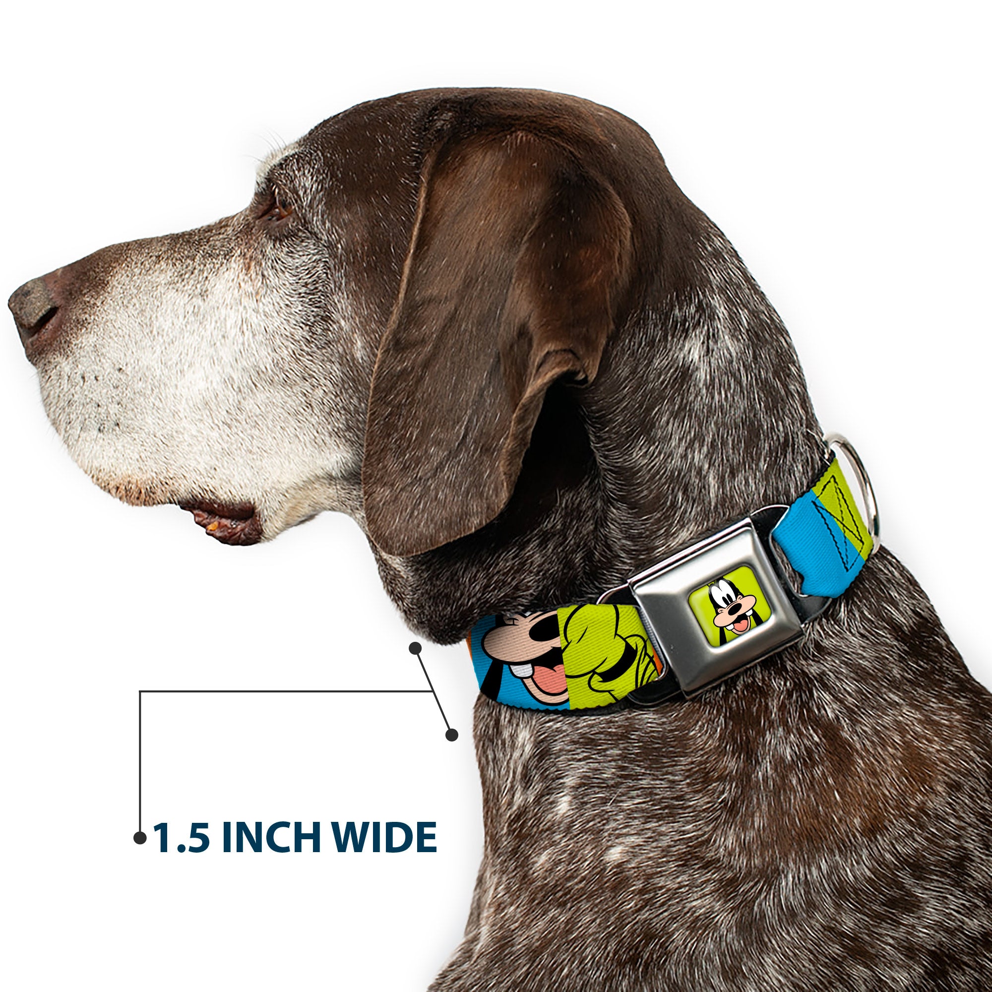 Goofy Hat Full Color Green/Black Seatbelt Buckle Collar - Goofy Face and Hat Blocks Multi Color Seatbelt Buckle Collars Disney