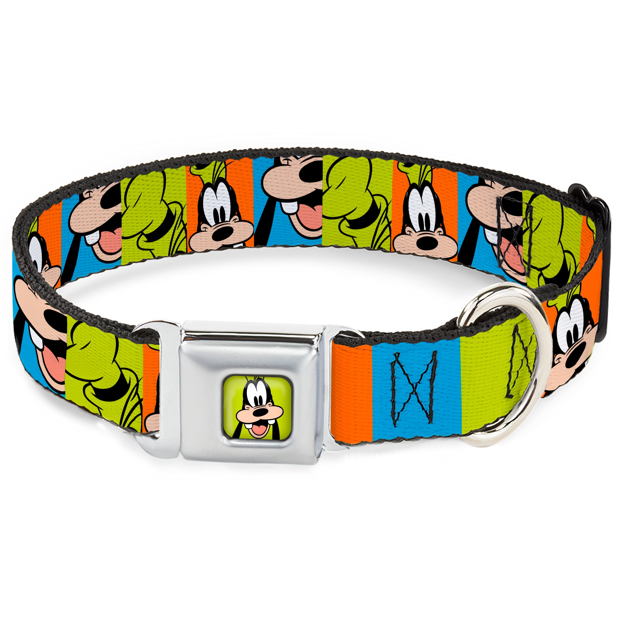 Goofy Hat Full Color Green/Black Seatbelt Buckle Collar - Goofy Face and Hat Blocks Multi Color Seatbelt Buckle Collars Disney