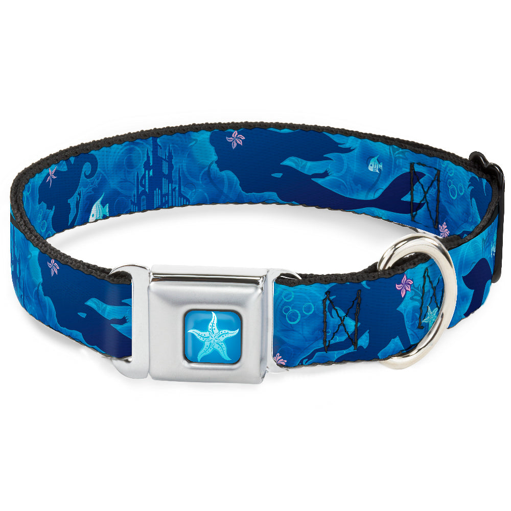 Ariel Daydreaming Full Color Blues Seatbelt Buckle Collar - Ariel Silhouette Poses/Castle Blues Seatbelt Buckle Collars Disney