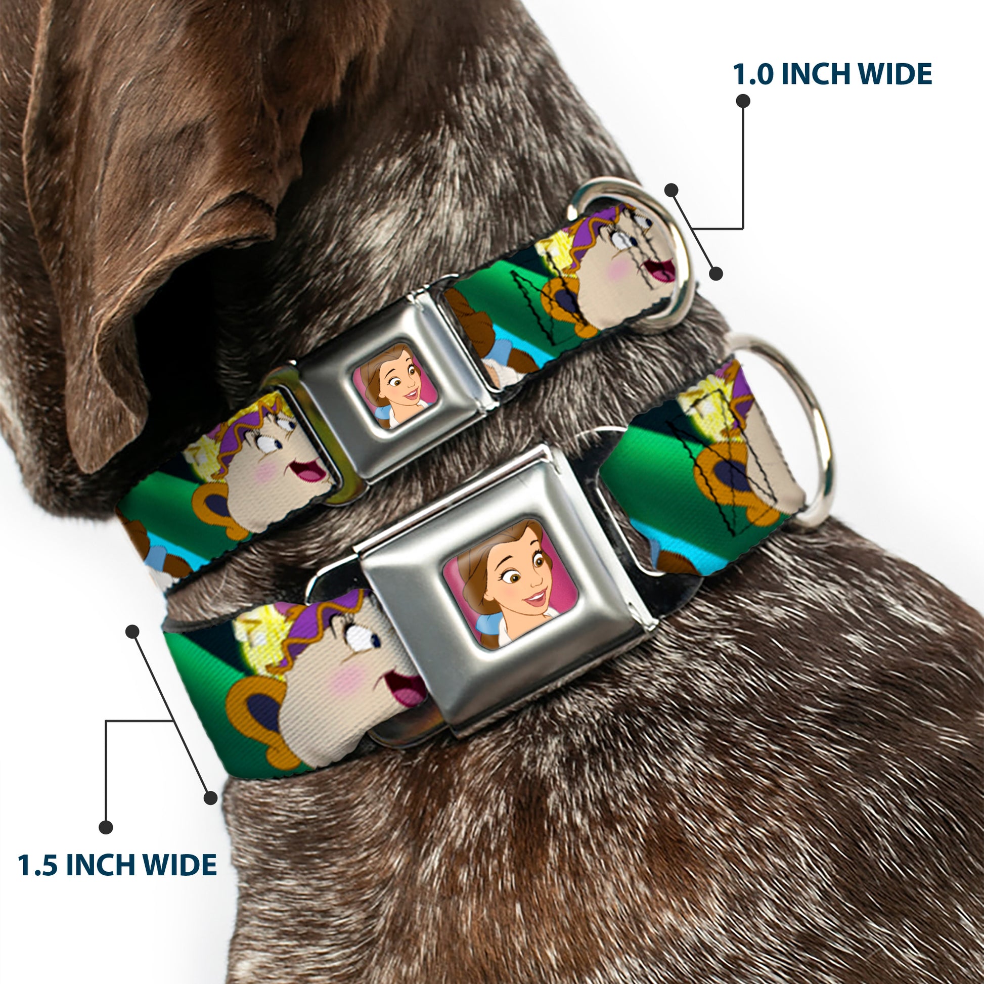 Dog Collar DYEL-Surprised Belle Full Color Pink - Beauty & the Beast Be Our Guest Scenes Seatbelt Buckle Collars Disney