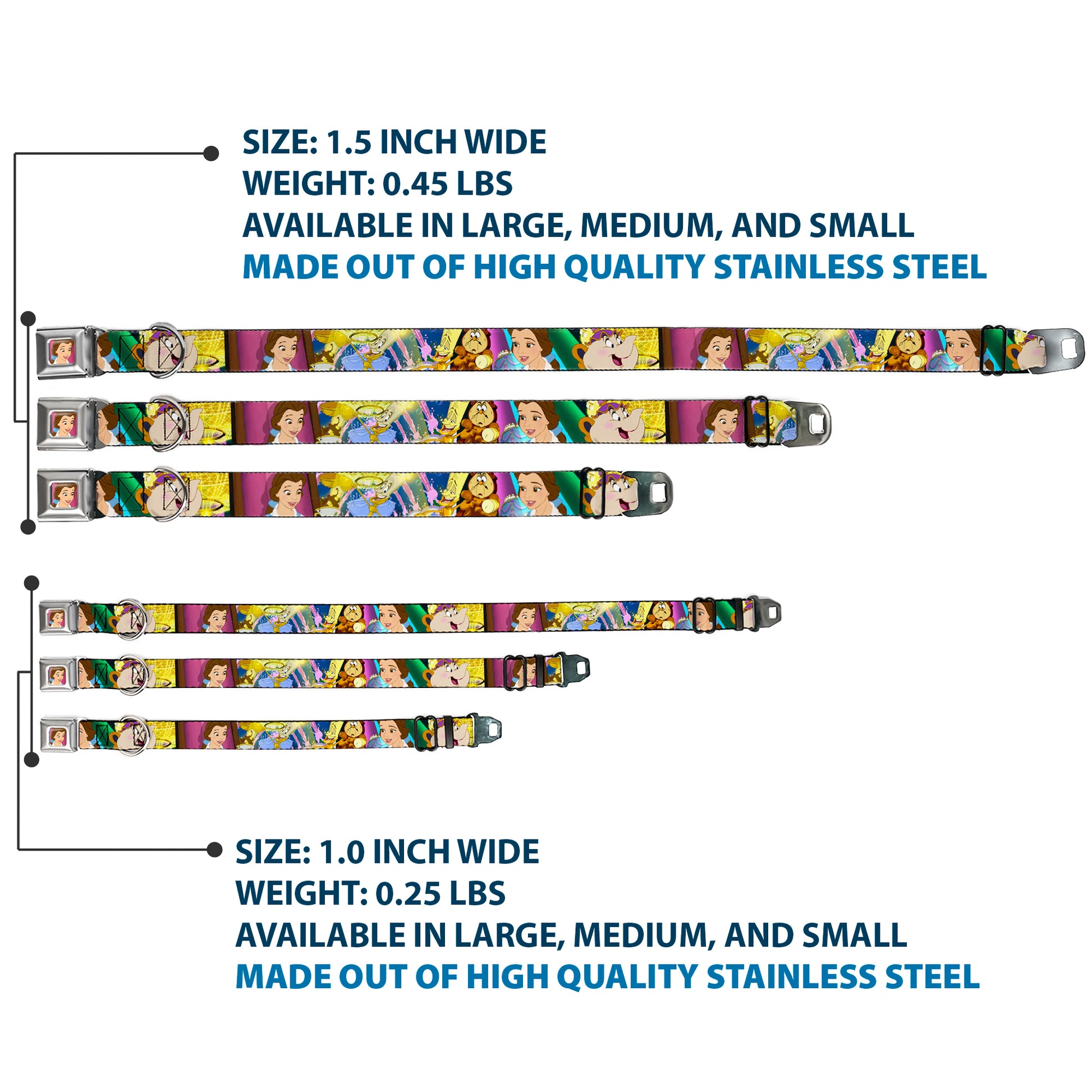 Dog Collar DYEL-Surprised Belle Full Color Pink - Beauty & the Beast Be Our Guest Scenes Seatbelt Buckle Collars Disney